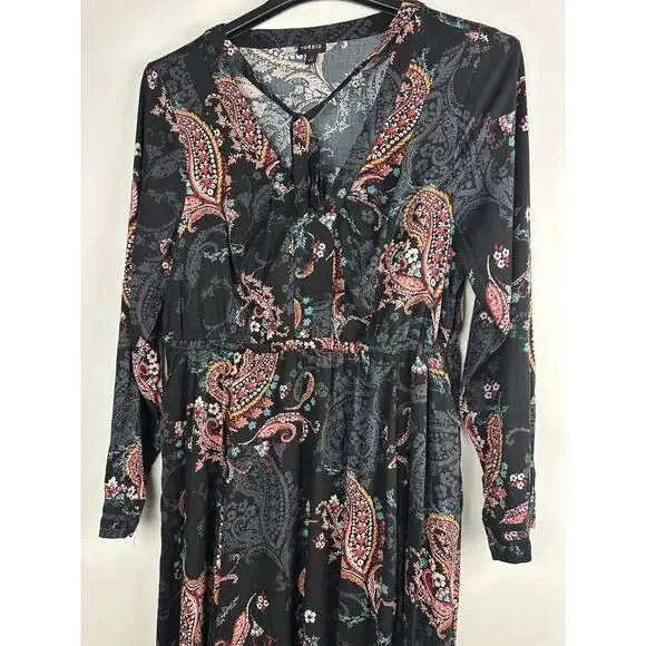 Torrid Midi Challis Skater Dress Black Paisley Plus Size 1 1X Boho Festival - Picture 4 of 13